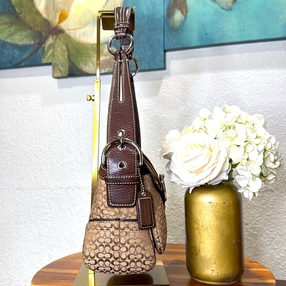 Coach Vintage Beige Brown Monogram Canvas With Brown Suede Soho Shoulder Bag - Picture 9 of 15